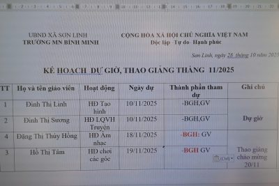 LỊCH DỰ GIỜ THAO GIẢNG CHÀO MỪNG NGÀY NHÀ GIÁO VIỆT NAM 20/11